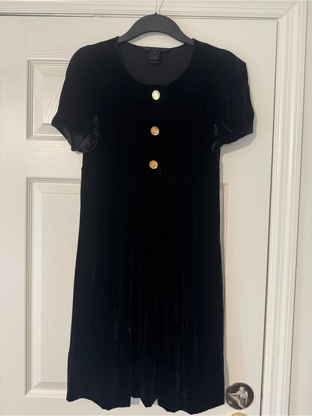 Marc by Marc Jacobs Black Velvet Dress with Gold Buttons